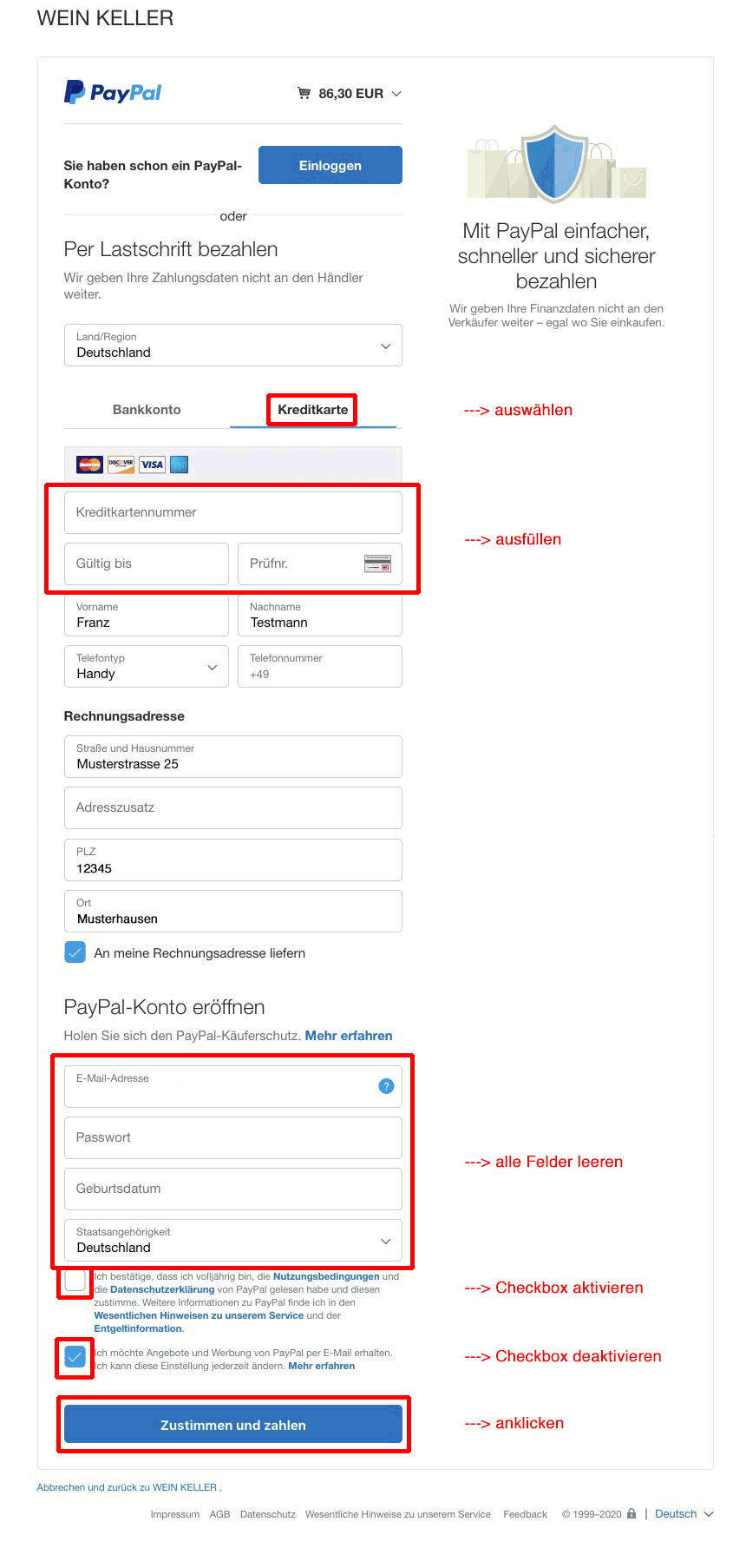 PayPal-Bezahlung-Kreditkarte